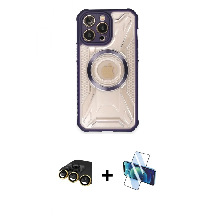 MARSİLYAN™- iPhone 13 Pro Max Kılıf Kutup Modern - Siyah 3D Antistatik Cam Ekran Koruyucu + Raze Metal Kamera Lens - GD