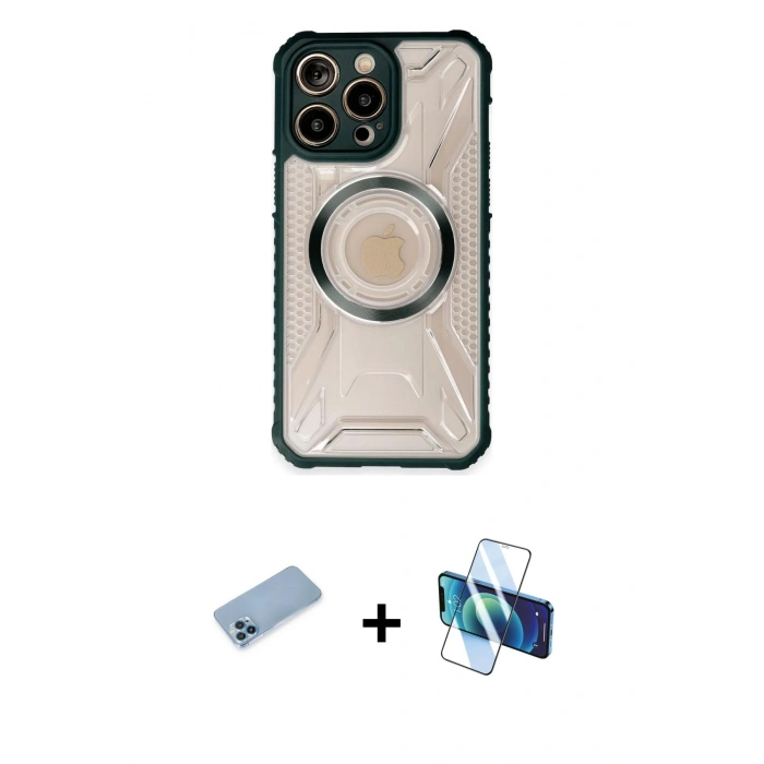 MARSİLYAN™- iPhone 13 Pro Max Kılıf Kutup Modern - Siyah 3D Antistatik Cam Ekran Koruyucu + Shine Kamera Lens Koruma Cam - MI
