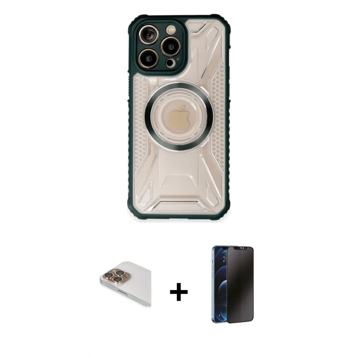 MARSİLYAN™- iPhone 13 Pro Max Kılıf Kutup Modern - Siyah 3D Antistatik Hayalet Cam Ekran Koruyucu + Pers Alüminyum Kamera Lens - GD