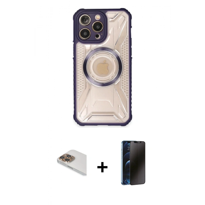 MARSİLYAN™- iPhone 13 Pro Max Kılıf Kutup Modern - Siyah 3D Antistatik Hayalet Cam Ekran Koruyucu + Pers Alüminyum Kamera Lens - GD
