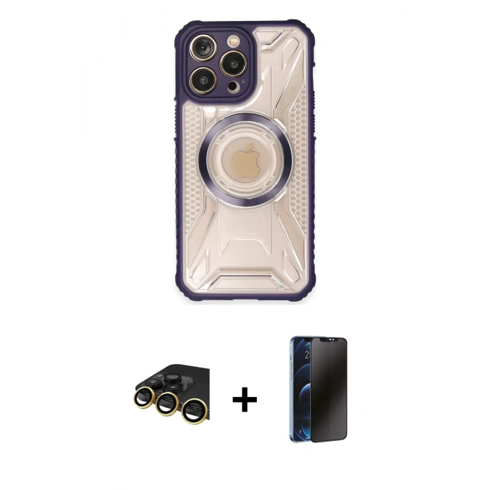 MARSİLYAN™- iPhone 13 Pro Max Kılıf Kutup Modern - Siyah 3D Antistatik Hayalet Cam Ekran Koruyucu + Raze Metal Kamera Lens - GD