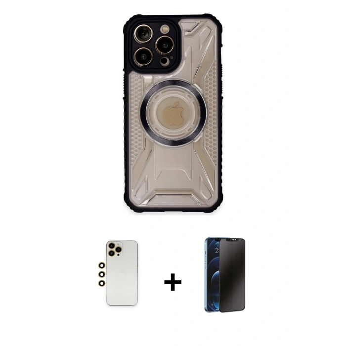 MARSİLYAN™- iPhone 13 Pro Max Kılıf Kutup Modern - Siyah 3D Antistatik Hayalet Cam Ekran Koruyucu + Shine Kamera Lens - GD