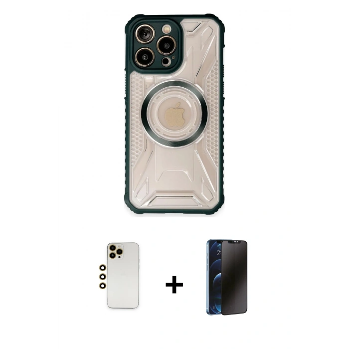 MARSİLYAN™- iPhone 13 Pro Max Kılıf Kutup Modern - Siyah 3D Antistatik Hayalet Cam Ekran Koruyucu + Shine Kamera Lens - GD