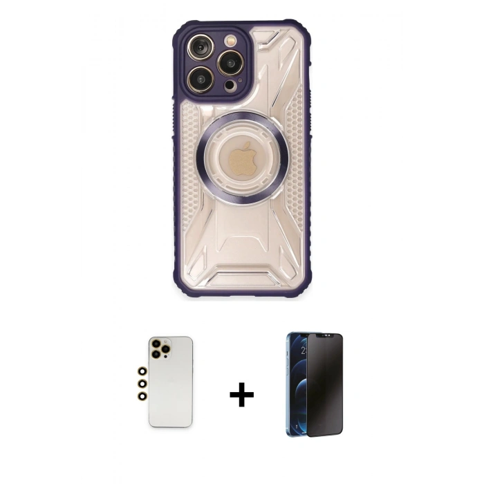 MARSİLYAN™- iPhone 13 Pro Max Kılıf Kutup Modern - Siyah 3D Antistatik Hayalet Cam Ekran Koruyucu + Shine Kamera Lens - GD
