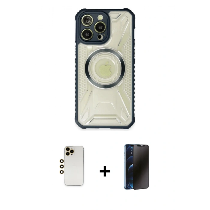 MARSİLYAN™- iPhone 13 Pro Max Kılıf Kutup Modern - Siyah 3D Antistatik Hayalet Cam Ekran Koruyucu + Shine Kamera Lens - GD