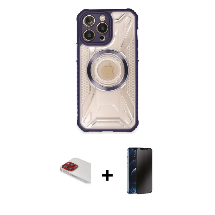 MARSİLYAN™- iPhone 13 Pro Max Kılıf Kutup Modern - Siyah 3D Antistatik Hayalet Cam Ekran Koruyucu + Pers Alüminyum Kamera Lens - KI