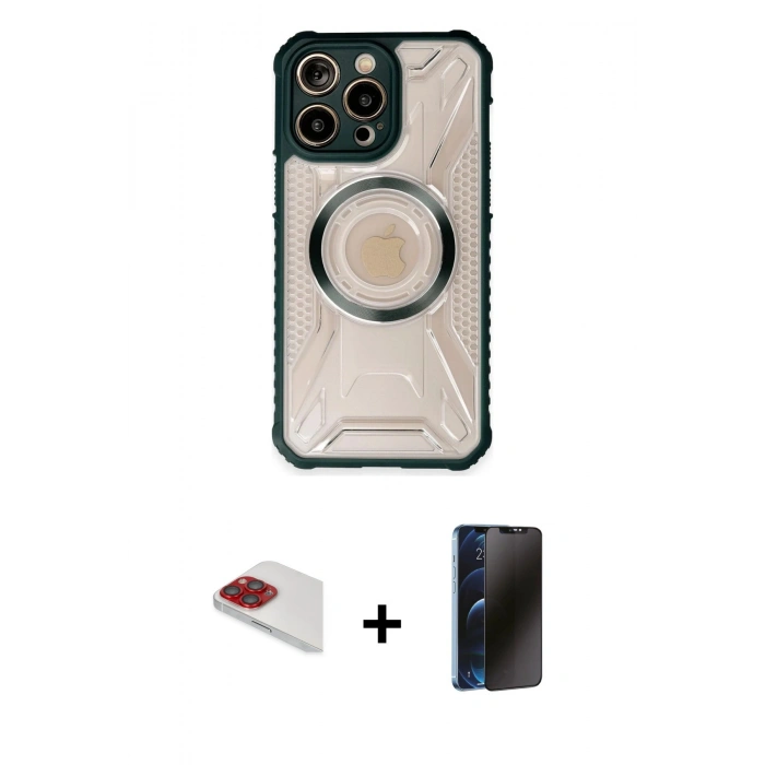 MARSİLYAN™- iPhone 13 Pro Max Kılıf Kutup Modern - Siyah 3D Antistatik Hayalet Cam Ekran Koruyucu + Pers Alüminyum Kamera Lens - KI