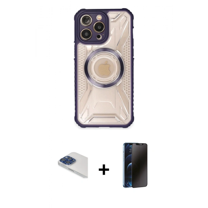 MARSİLYAN™- iPhone 13 Pro Max Kılıf Kutup Modern - Siyah 3D Antistatik Hayalet Cam Ekran Koruyucu + Pers Alüminyum Kamera Lens - LT