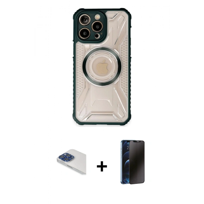 MARSİLYAN™- iPhone 13 Pro Max Kılıf Kutup Modern - Siyah 3D Antistatik Hayalet Cam Ekran Koruyucu + Pers Alüminyum Kamera Lens - LT