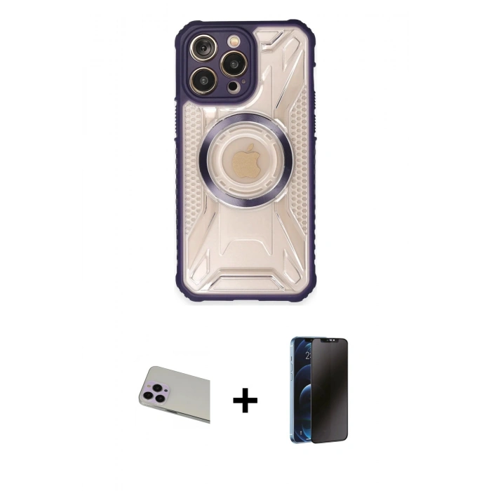 MARSİLYAN™- iPhone 13 Pro Max Kılıf Kutup Modern - Siyah 3D Antistatik Hayalet Cam Ekran Koruyucu + Rainbow Kamera Lens Koruma Cam - MR