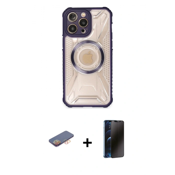 MARSİLYAN™- iPhone 13 Pro Max Kılıf Kutup Modern - Siyah 3D Antistatik Hayalet Cam Ekran Koruyucu + Renkli Kamera Lens Koruma Cam - TU