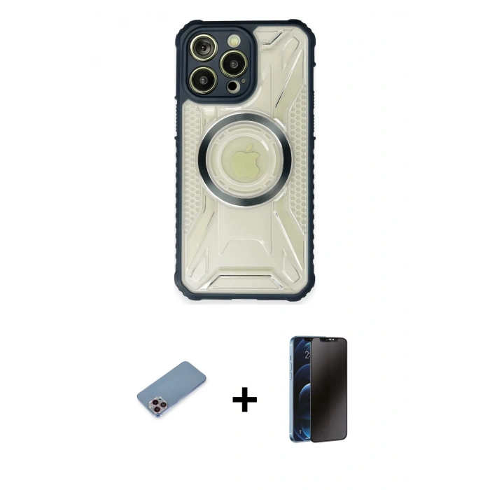 MARSİLYAN™- iPhone 13 Pro Max Kılıf Kutup Modern - Siyah 3D Antistatik Hayalet Cam Ekran Koruyucu + Shine Kamera Lens Koruma Cam - PE