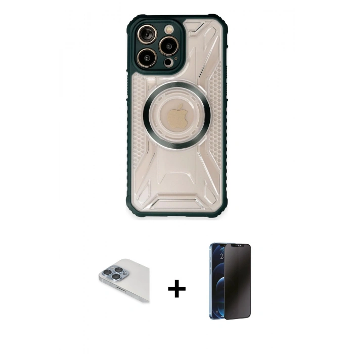 MARSİLYAN™- iPhone 13 Pro Max Kılıf Kutup Modern - Siyah 3D Antistatik Hayalet Cam Ekran Koruyucu + Pers Alüminyum Kamera Lens - SABE