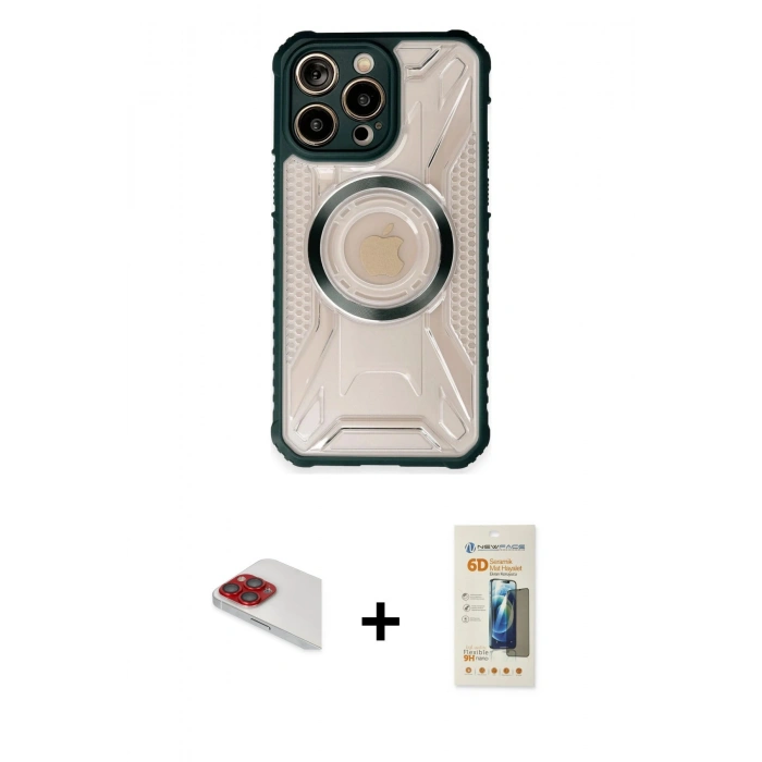 MARSİLYAN™- iPhone 13 Pro Max Kılıf Kutup Modern - Siyah 6D Mat Seramik Hayalet Nano Ekran Koruyucu + Pers Alüminyum Kamera Lens - KI