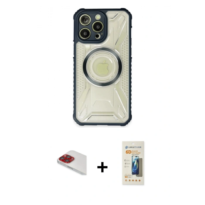 MARSİLYAN™- iPhone 13 Pro Max Kılıf Kutup Modern - Siyah 6D Mat Seramik Hayalet Nano Ekran Koruyucu + Pers Alüminyum Kamera Lens - KI
