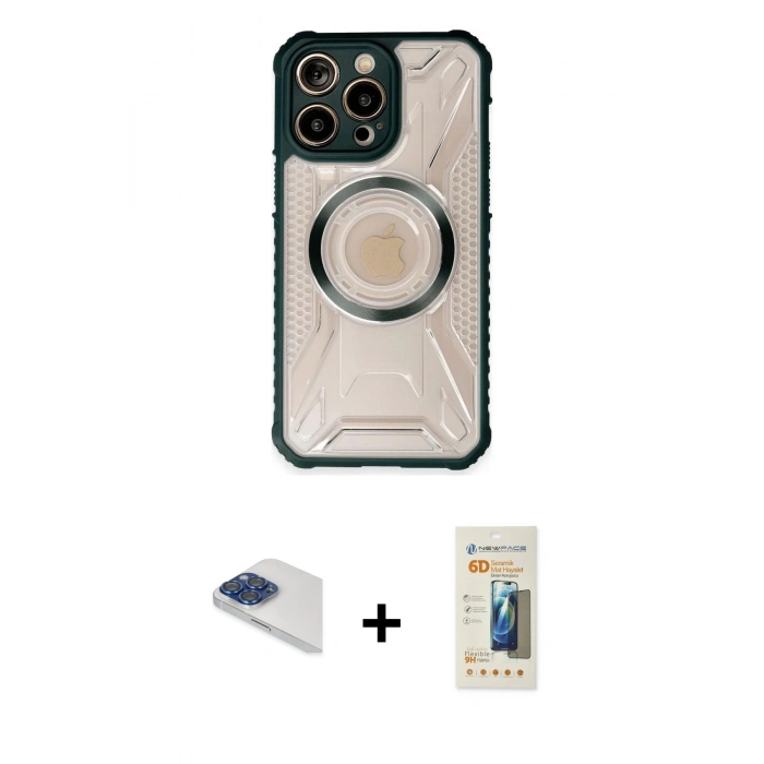 MARSİLYAN™- iPhone 13 Pro Max Kılıf Kutup Modern - Siyah 6D Mat Seramik Hayalet Nano Ekran Koruyucu + Pers Alüminyum Kamera Lens - LT