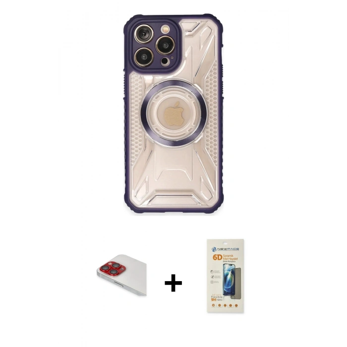MARSİLYAN™- iPhone 13 Pro Max Kılıf Kutup Modern - Siyah 6D Mat Seramik Hayalet Nano Ekran Koruyucu + Pers Alüminyum Kamera Lens - KI