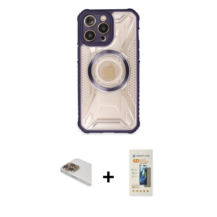 MARSİLYAN™- iPhone 13 Pro Max Kılıf Kutup Modern - Siyah 6D Mat Seramik Hayalet Nano Ekran Koruyucu + Pers Alüminyum Kamera Lens - GD