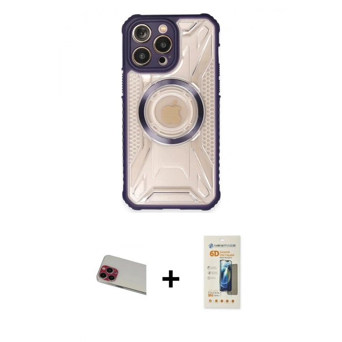 MARSİLYAN™- iPhone 13 Pro Max Kılıf Kutup Modern - Siyah 6D Mat Seramik Hayalet Nano Ekran Koruyucu + Rainbow Kamera Lens Koruma Cam - KI