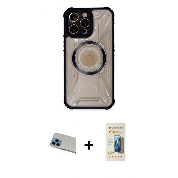 MARSİLYAN™- iPhone 13 Pro Max Kılıf Kutup Modern - Siyah 6D Mat Seramik Hayalet Nano Ekran Koruyucu + Rainbow Kamera Lens Koruma Cam - MI