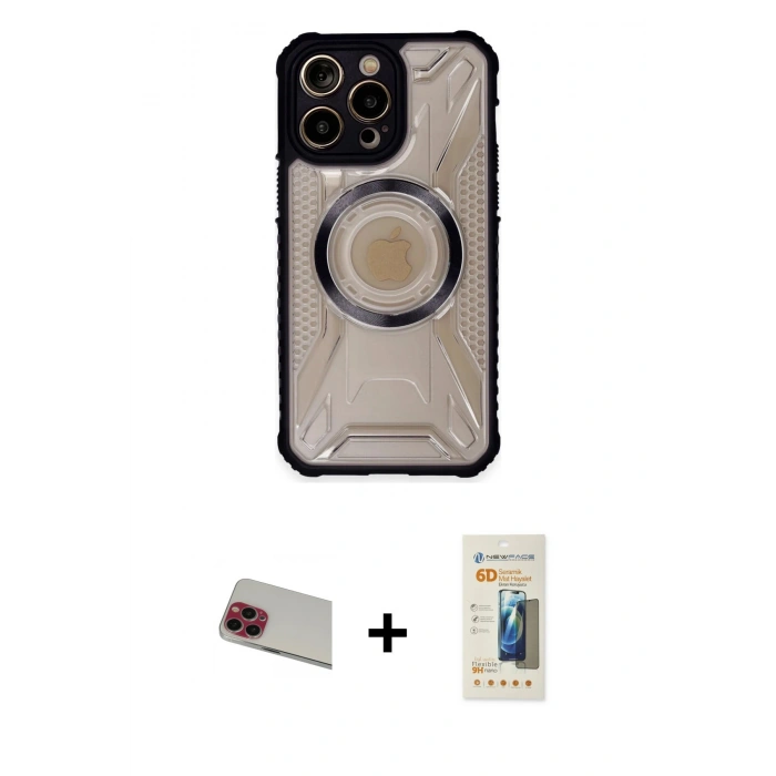 MARSİLYAN™- iPhone 13 Pro Max Kılıf Kutup Modern - Siyah 6D Mat Seramik Hayalet Nano Ekran Koruyucu + Rainbow Kamera Lens Koruma Cam - KI