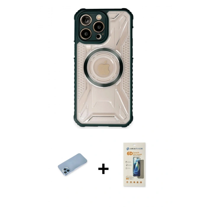 MARSİLYAN™- iPhone 13 Pro Max Kılıf Kutup Modern - Siyah 6D Mat Seramik Hayalet Nano Ekran Koruyucu + Shine Kamera Lens Koruma Cam - MI