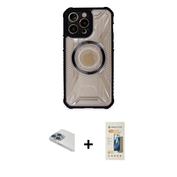MARSİLYAN™- iPhone 13 Pro Max Kılıf Kutup Modern - Siyah 6D Mat Seramik Hayalet Nano Ekran Koruyucu + Pers Alüminyum Kamera Lens - SABE
