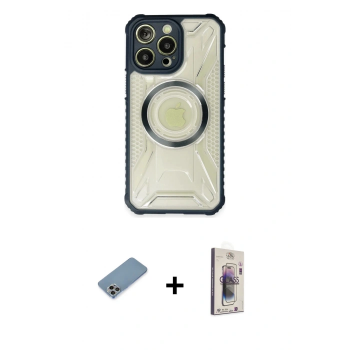 MARSİLYAN™- iPhone 13 Pro Max Kılıf Kutup Modern - Siyah Bilvis 3D Cam Ekran Koruyucu + Shine Kamera Lens Koruma Cam - GI