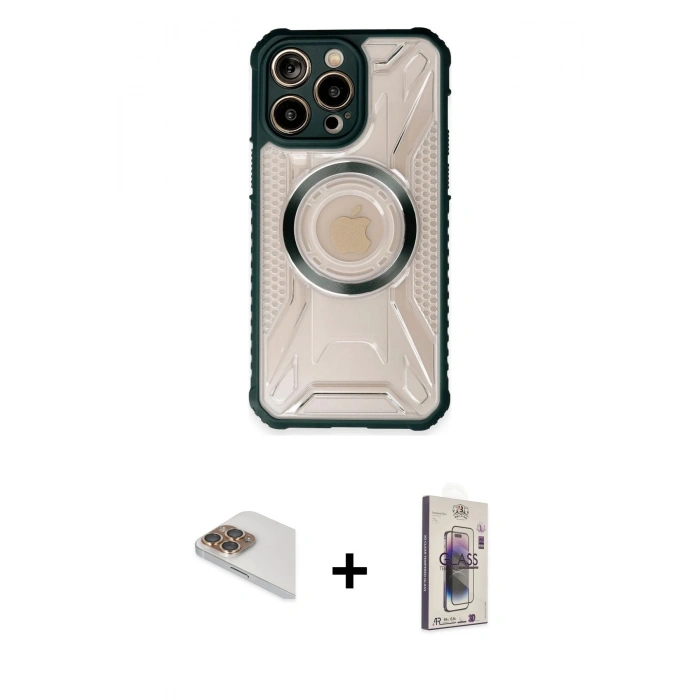 MARSİLYAN™- iPhone 13 Pro Max Kılıf Kutup Modern - Siyah Bilvis 3D Cam Ekran Koruyucu + Pers Alüminyum Kamera Lens - GD