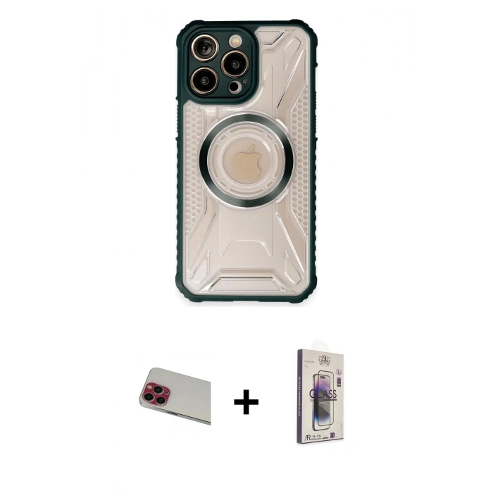 MARSİLYAN™- iPhone 13 Pro Max Kılıf Kutup Modern - Siyah Bilvis 3D Cam Ekran Koruyucu + Kırmızı Rainbow Kamera Lens Koruma Cam
