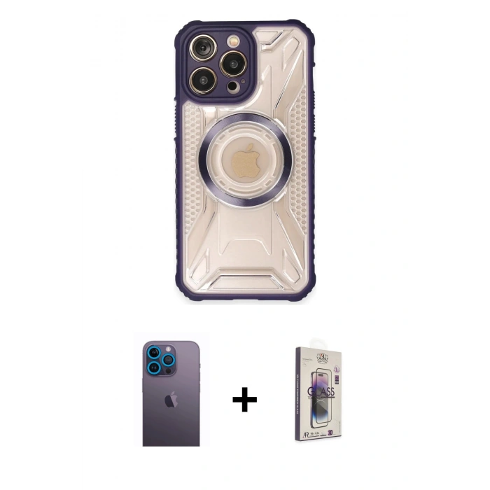 MARSİLYAN™- iPhone 13 Pro Max Kılıf Kutup Modern - Siyah Bilvis 3D Cam Ekran Koruyucu + Neon Fosforlu Kamera Lens - MI