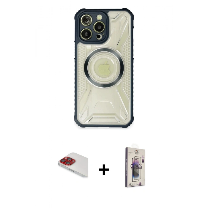 MARSİLYAN™- iPhone 13 Pro Max Kılıf Kutup Modern - Siyah Bilvis 3D Cam Ekran Koruyucu + Pers Alüminyum Kamera Lens - KI
