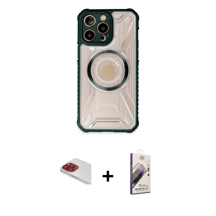 MARSİLYAN™- iPhone 13 Pro Max Kılıf Kutup Modern - Siyah Bilvis 3D Mat Cam Ekran Koruyucu + Pers Alüminyum Kamera Lens - KI