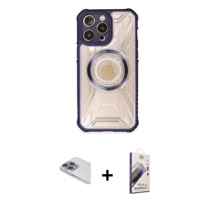 MARSİLYAN™- iPhone 13 Pro Max Kılıf Kutup Modern - Siyah Bilvis 3D Mat Cam Ekran Koruyucu + Pers Alüminyum Kamera Lens - SABE