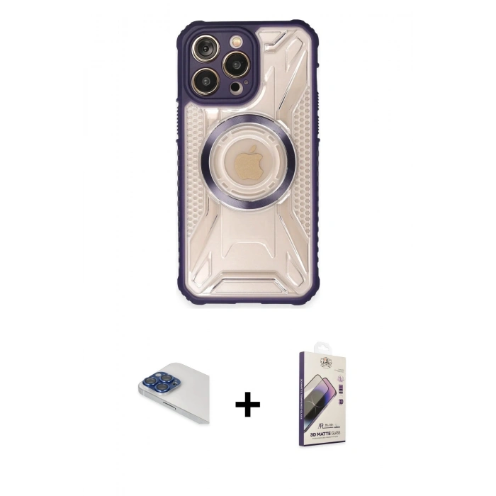 MARSİLYAN™- iPhone 13 Pro Max Kılıf Kutup Modern - Siyah Bilvis 3D Mat Cam Ekran Koruyucu + Pers Alüminyum Kamera Lens - LT