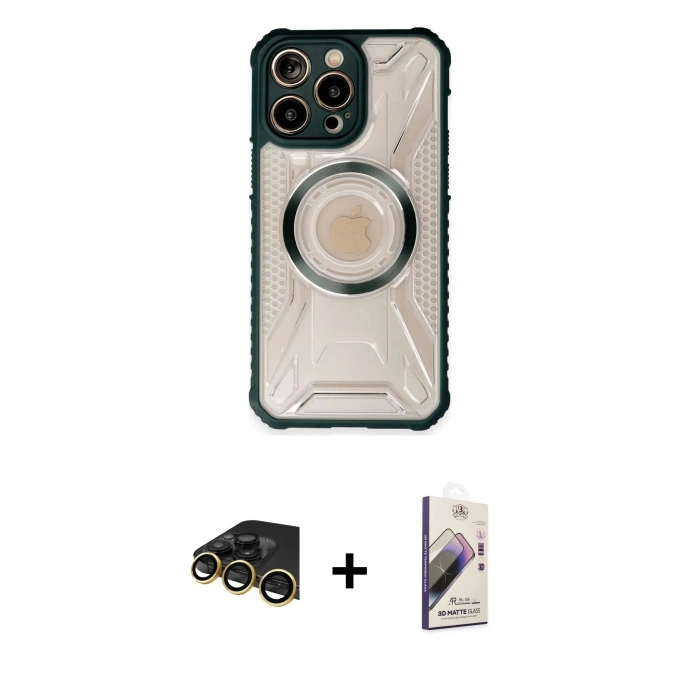 MARSİLYAN™- iPhone 13 Pro Max Kılıf Kutup Modern - Siyah Bilvis 3D Mat Cam Ekran Koruyucu + Raze Metal Kamera Lens - GD