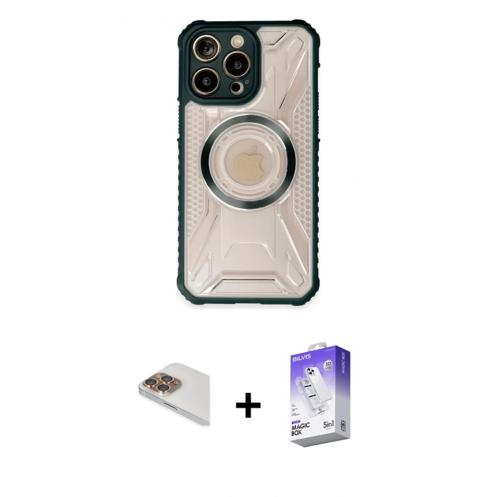 MARSİLYAN™- iPhone 13 Pro Max Kılıf Kutup Modern - Siyah Bilvis 5in1 3D Magic Cam Ekran Koruyucu + Pers Alüminyum Kamera Lens - GD