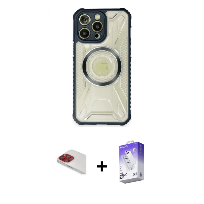 MARSİLYAN™- iPhone 13 Pro Max Kılıf Kutup Modern - Siyah Bilvis 5in1 3D Magic Cam Ekran Koruyucu + Pers Alüminyum Kamera Lens - KI