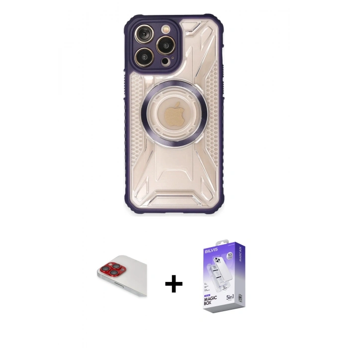 MARSİLYAN™- iPhone 13 Pro Max Kılıf Kutup Modern - Siyah Bilvis 5in1 3D Magic Cam Ekran Koruyucu + Pers Alüminyum Kamera Lens - KI