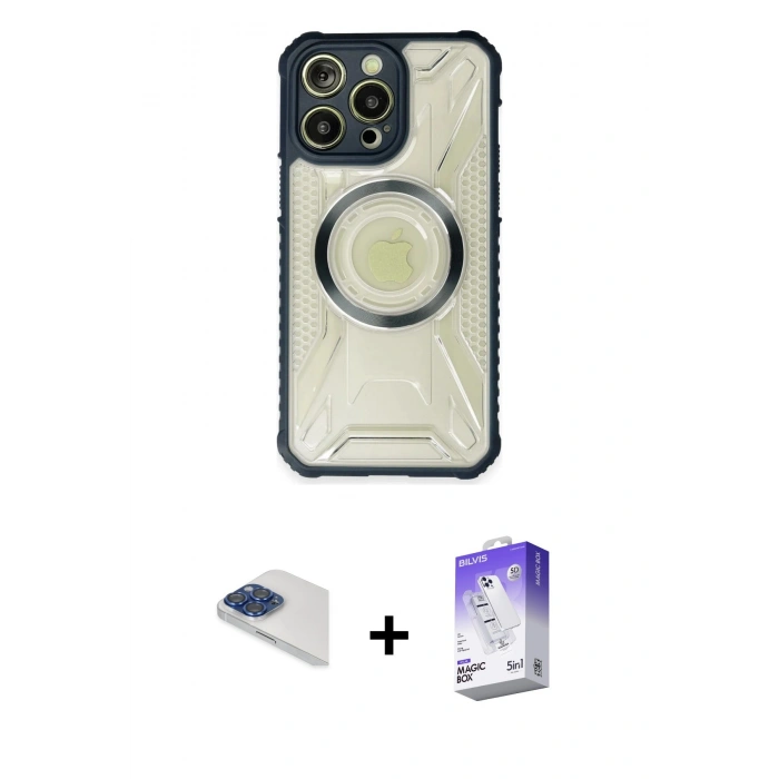 MARSİLYAN™- iPhone 13 Pro Max Kılıf Kutup Modern - Siyah Bilvis 5in1 3D Magic Cam Ekran Koruyucu + Pers Alüminyum Kamera Lens - LT