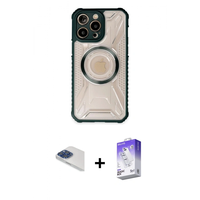 MARSİLYAN™- iPhone 13 Pro Max Kılıf Kutup Modern - Siyah Bilvis 5in1 3D Magic Cam Ekran Koruyucu + Pers Alüminyum Kamera Lens - LT