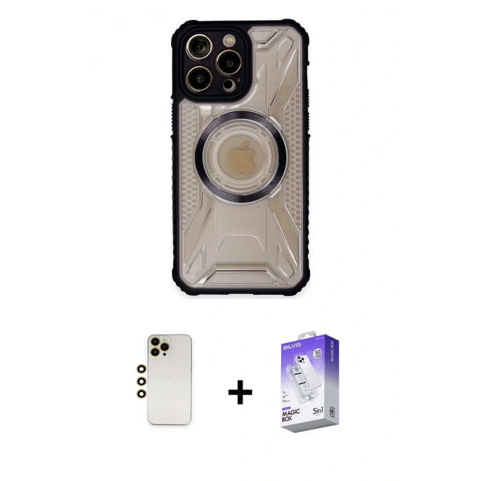 MARSİLYAN™- iPhone 13 Pro Max Kılıf Kutup Modern - Siyah Bilvis 5in1 3D Magic Cam Ekran Koruyucu + Shine Kamera Lens - GD