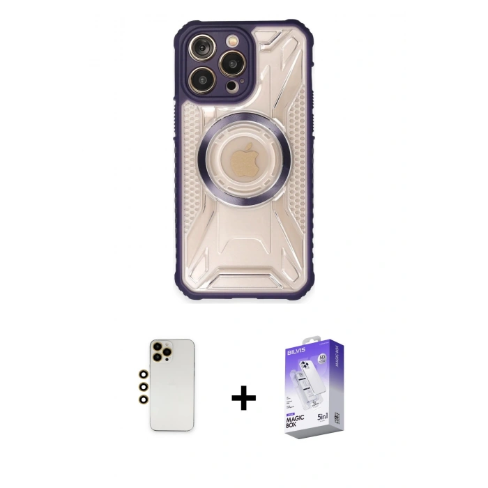 MARSİLYAN™- iPhone 13 Pro Max Kılıf Kutup Modern - Siyah Bilvis 5in1 3D Magic Cam Ekran Koruyucu + Shine Kamera Lens - GD