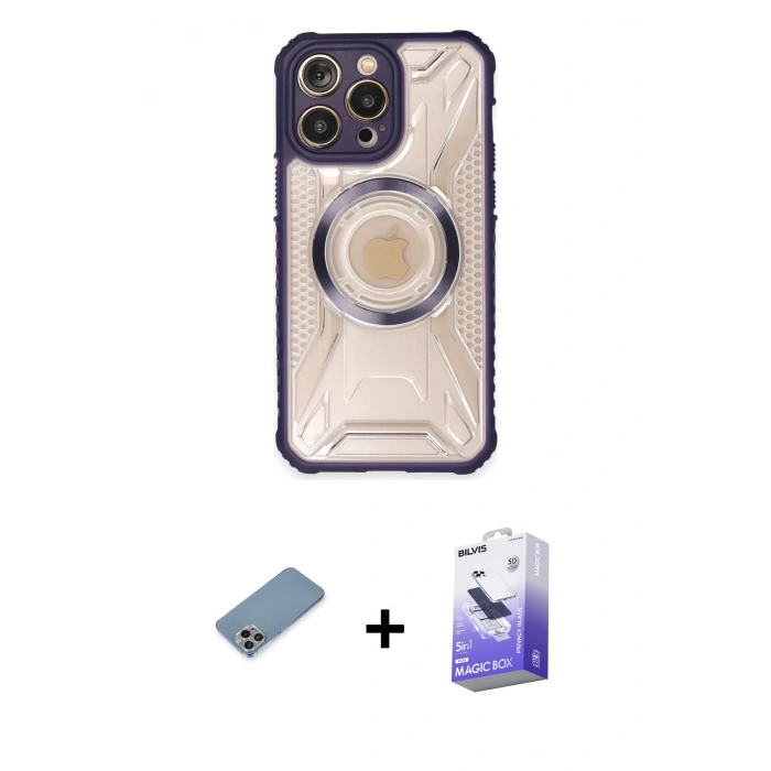 MARSİLYAN™- iPhone 13 Pro Max Kılıf Kutup Modern - Siyah Bilvis 5in1 5D Magic Hayalet Cam Ekran Koruyucu + Shine Kamera Lens Koruma Cam - GI