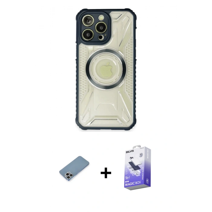MARSİLYAN™- iPhone 13 Pro Max Kılıf Kutup Modern - Siyah Bilvis 5in1 5D Magic Hayalet Cam Ekran Koruyucu + Shine Kamera Lens Koruma Cam - GI