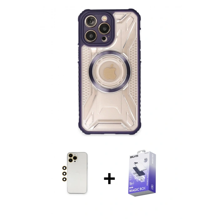 MARSİLYAN™- iPhone 13 Pro Max Kılıf Kutup Modern - Siyah Bilvis 5in1 5D Magic Hayalet Cam Ekran Koruyucu + Shine Kamera Lens - GD