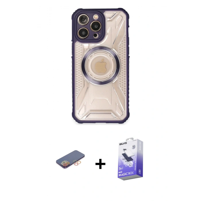 MARSİLYAN™- iPhone 13 Pro Max Kılıf Kutup Modern - Siyah Bilvis 5in1 5D Magic Hayalet Cam Ekran Koruyucu + Renkli Kamera Lens Koruma Cam - TU