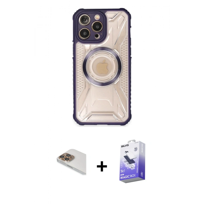 MARSİLYAN™- iPhone 13 Pro Max Kılıf Kutup Modern - Siyah Bilvis 5in1 5D Magic Hayalet Cam Ekran Koruyucu + Pers Alüminyum Kamera Lens - GD
