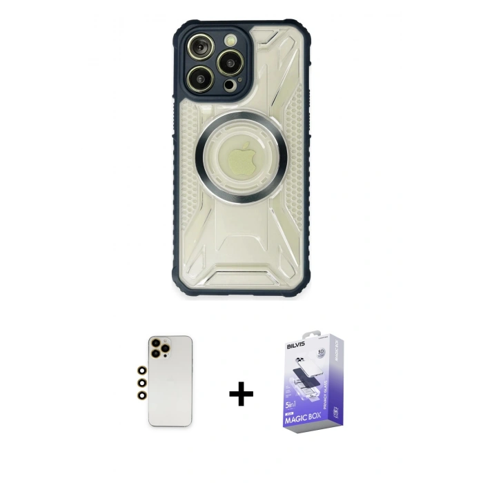 MARSİLYAN™- iPhone 13 Pro Max Kılıf Kutup Modern - Siyah Bilvis 5in1 5D Magic Hayalet Cam Ekran Koruyucu + Shine Kamera Lens - GD