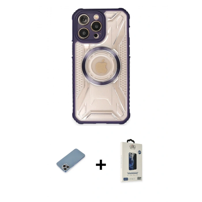 MARSİLYAN™- iPhone 13 Pro Max Kılıf Kutup Modern - Siyah Bilvis Hayalet Cam Ekran Koruyucu + Shine Kamera Lens Koruma Cam - GI